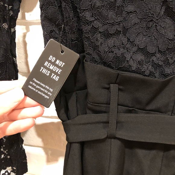 Express Lace Off The Shoulder Paperbag Slit Leg Jumpsuit - Picture 6 of 7